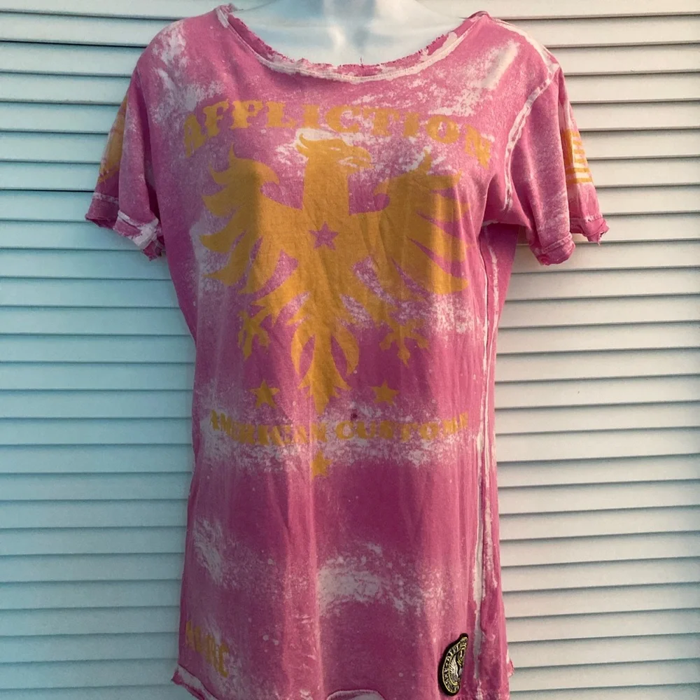 Affliction Distressed Tee T Shirt pink - Picture 1 of 9